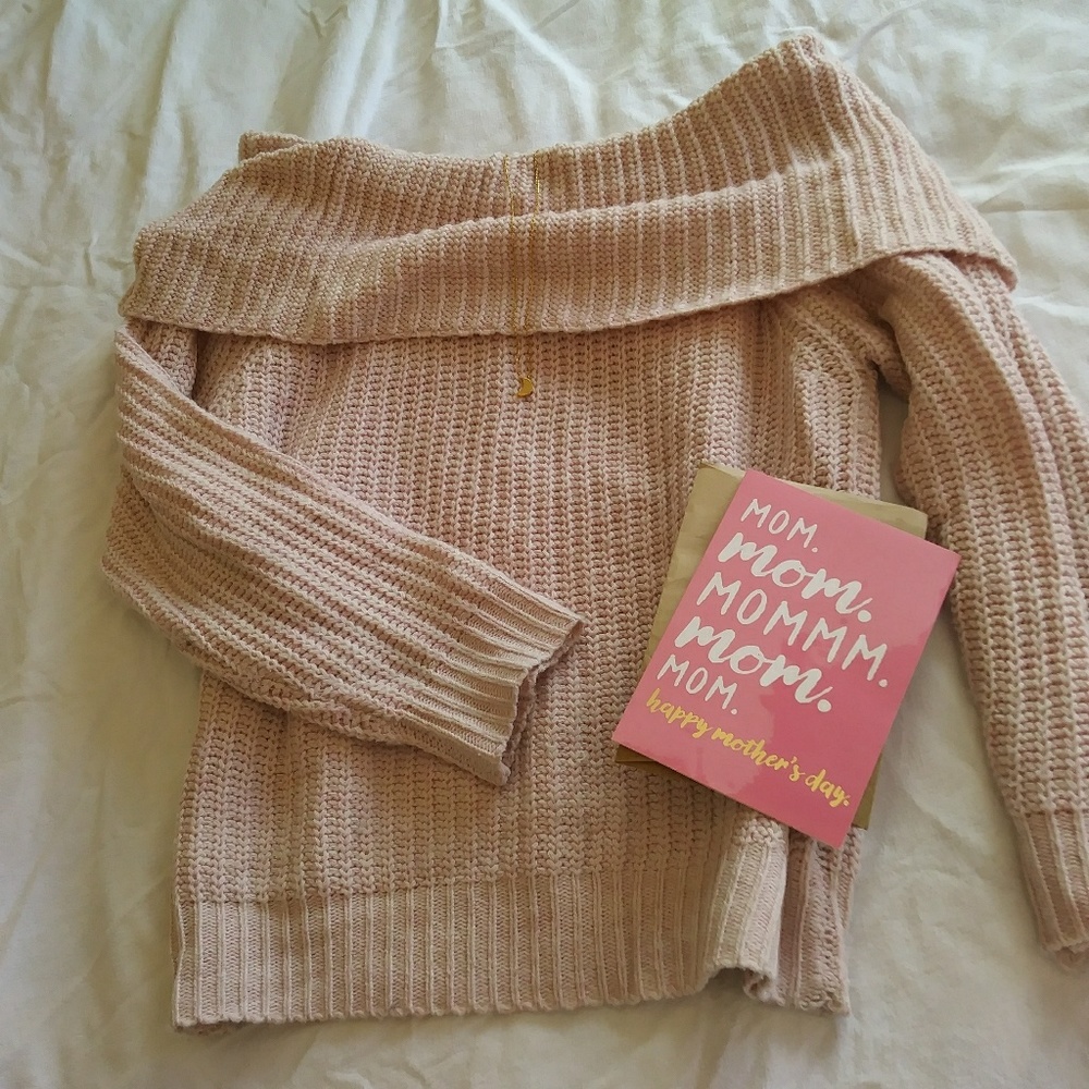 Pastel pink off the shoulder knit sweater